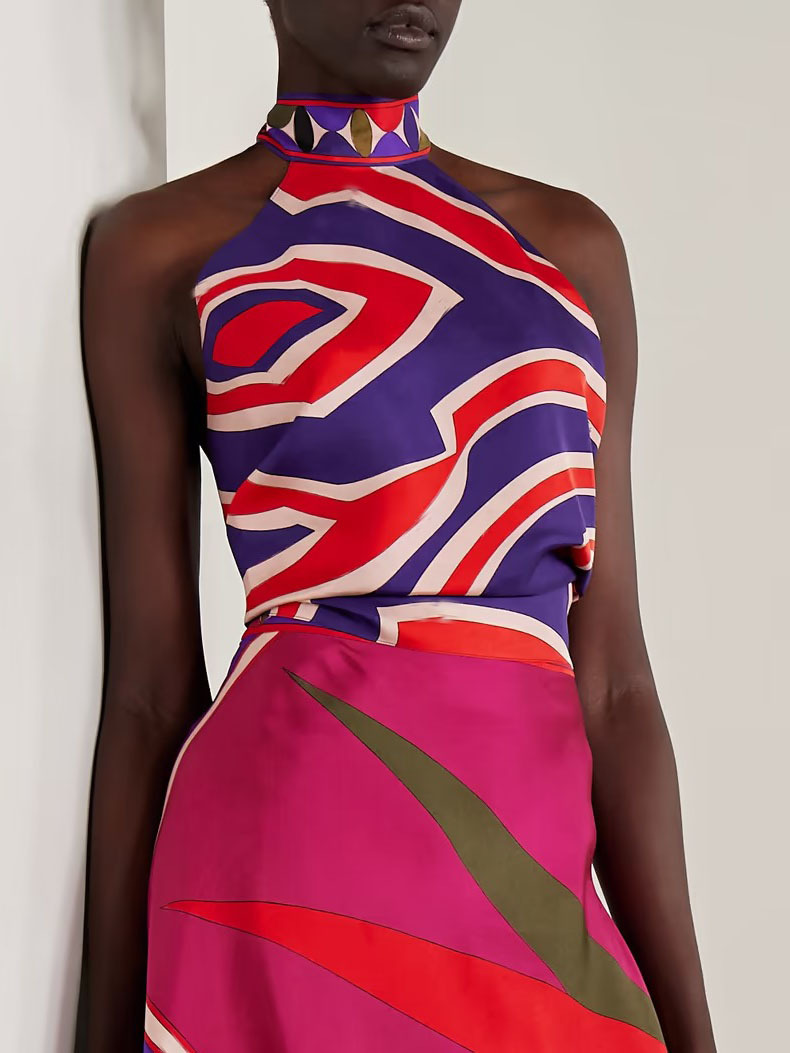 Unique Retro Abstract Print Vest Skirt Two-piece Set