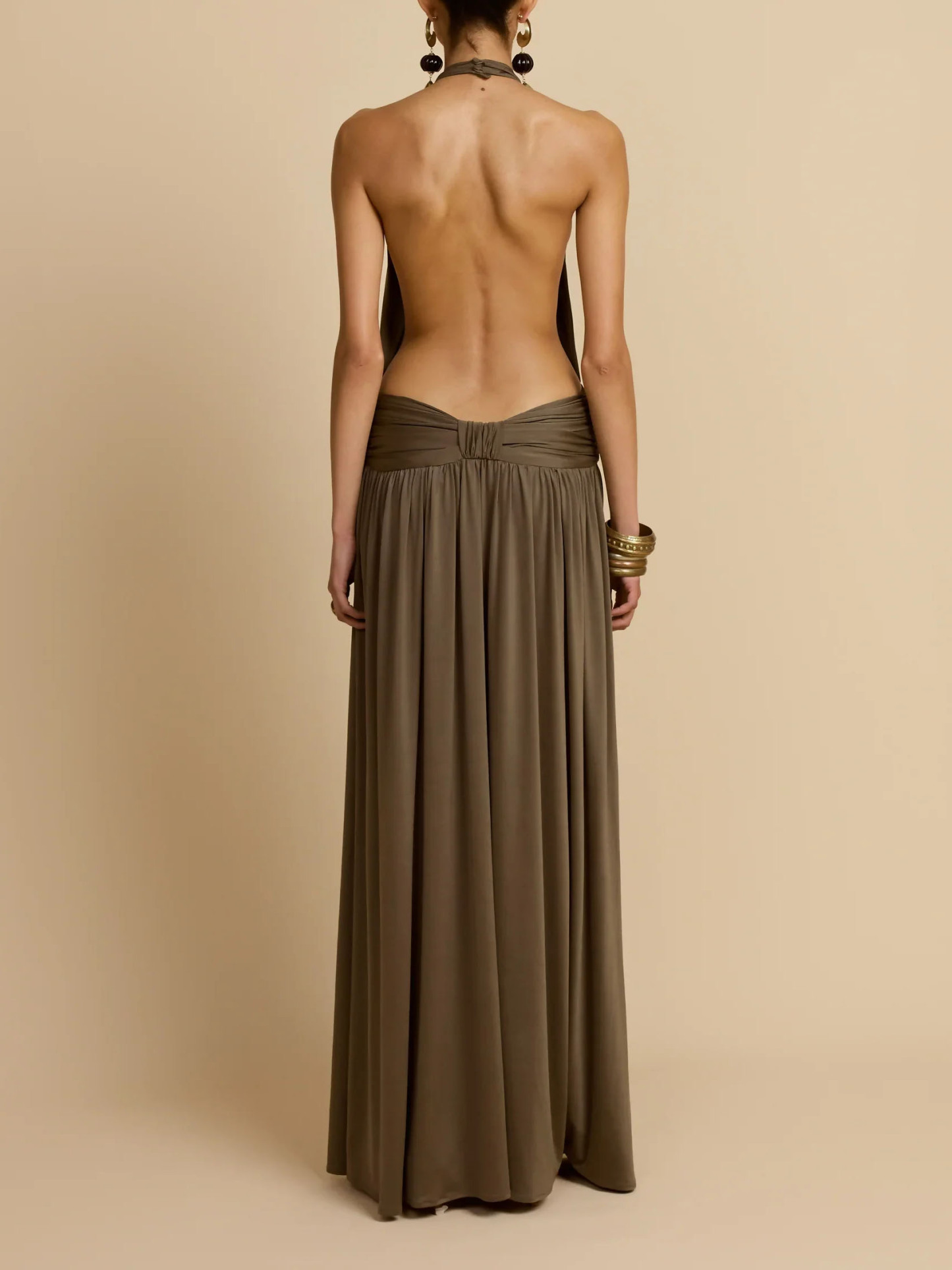Sexy Open-back Pleated Low-waist Knitted Maxi Dress