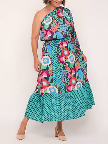 Oblique Shoulder Print Dress