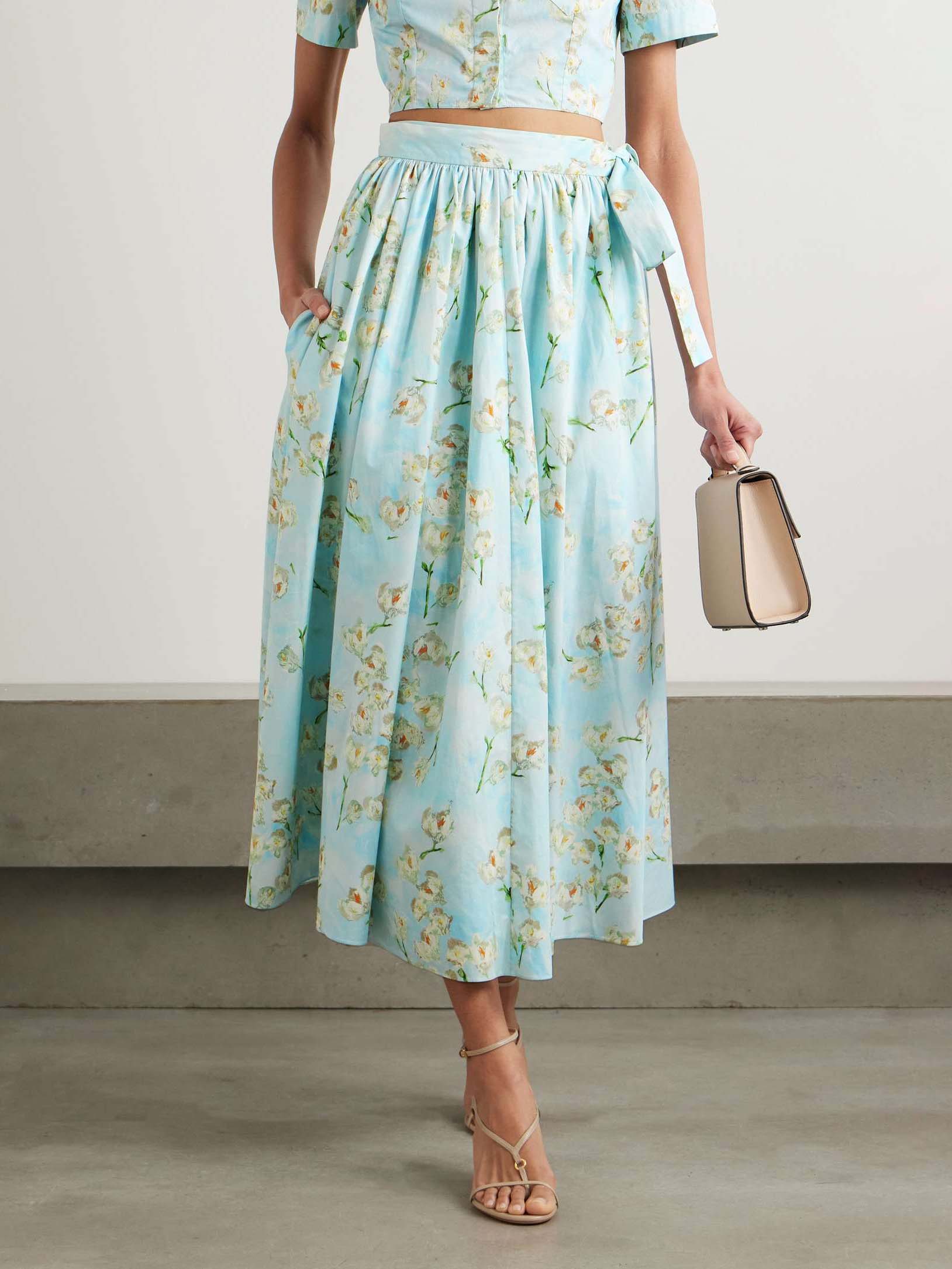 Casual Fresh Floral Print Lace-up Skirt