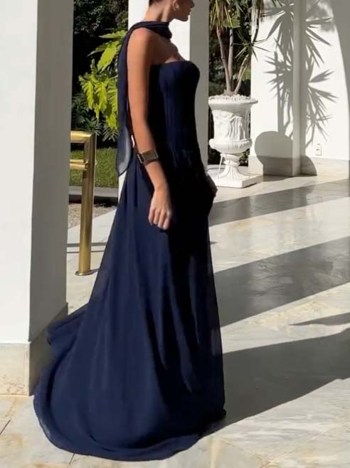 Scarf Tube Top A- Line Maxi Dress