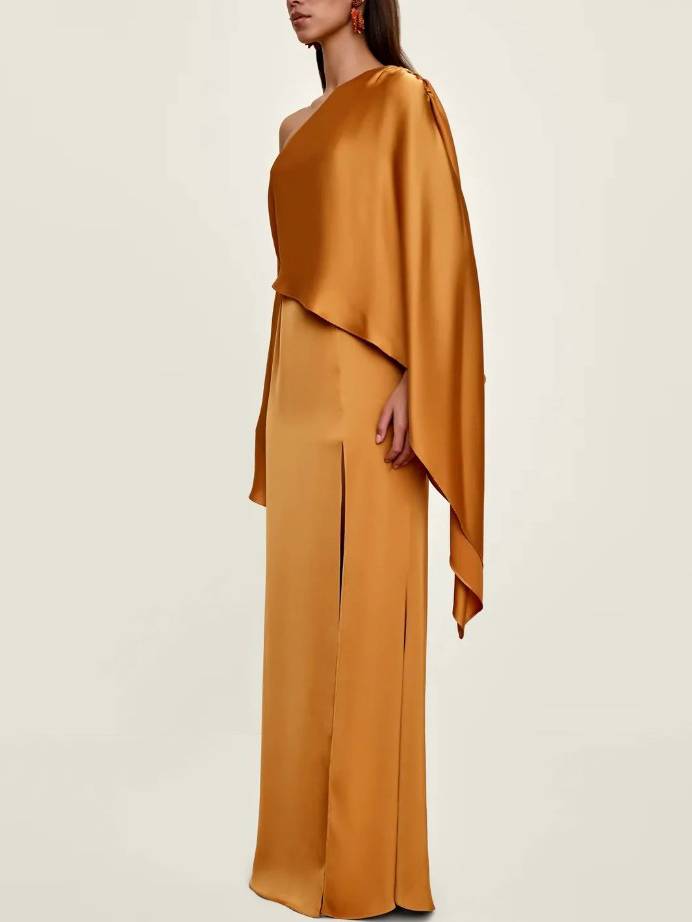 Off-Shoulder Asymmetric Slit Maxi Dress