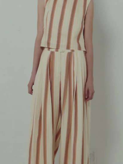 Vertical Stripe Vest And Wide Leg Pants Suit