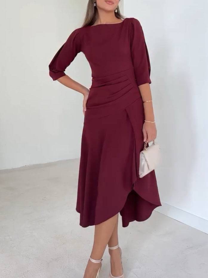 Pleated Design Irregular Hem Maxi Dress