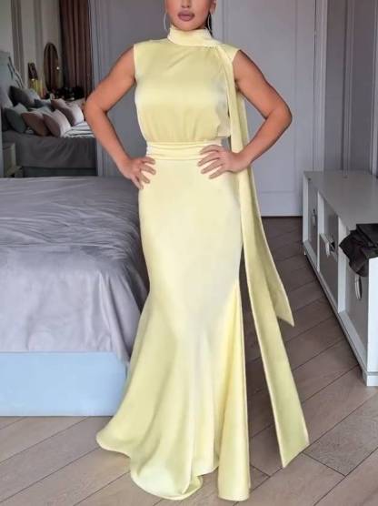 High Waist Fishtail Scarf Maxi Dress