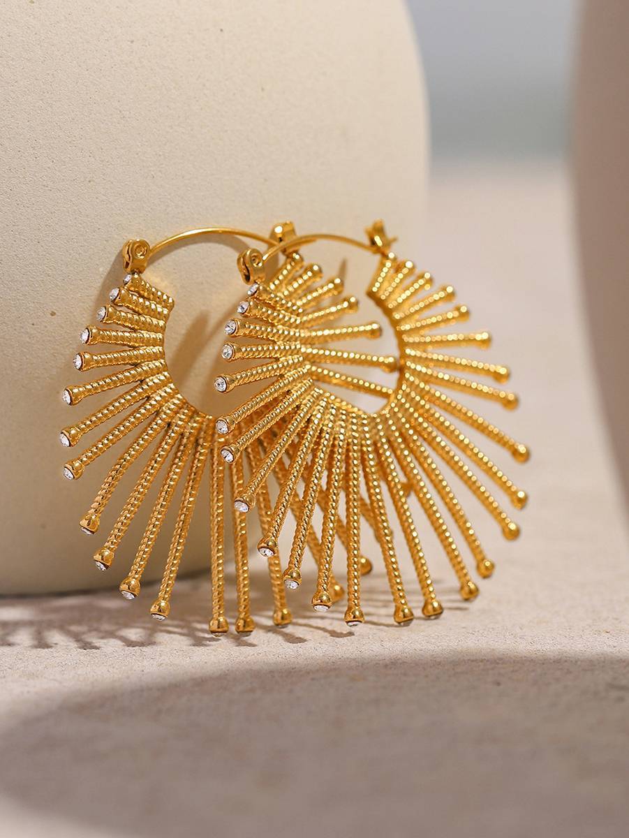 Fan-shaped Rhinestone Earrings