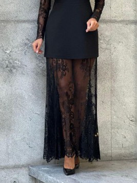 Elegant Lace Elastic Waist Midi Skirt