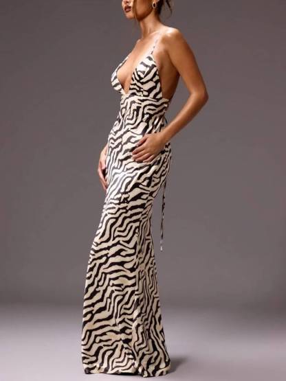 Zebra-print Sling Maxi Dress