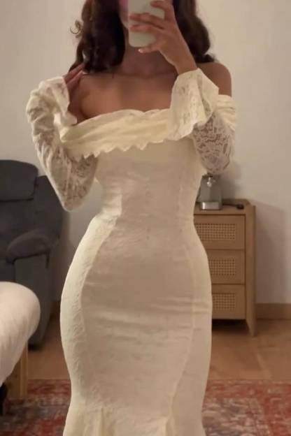 Lace Lapel Fishtail Maxi Dress