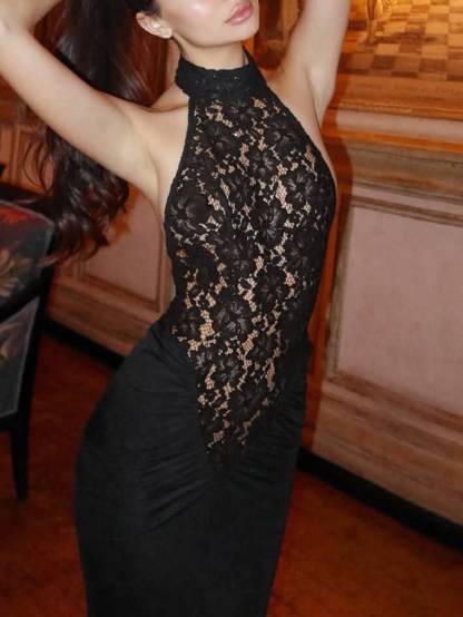 Off Shoulder Lace Splicing Design Maxi Dress