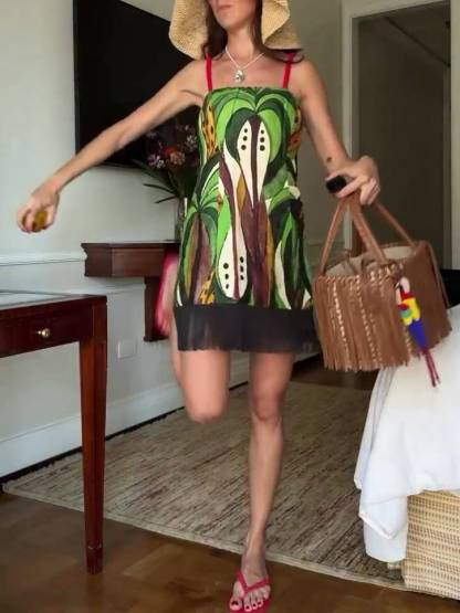 Unique Printed Tassel Sling Dress