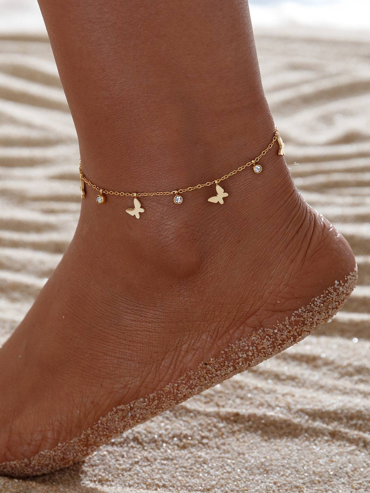 Four Leaf Clover Butterfly Star Moon Anklet