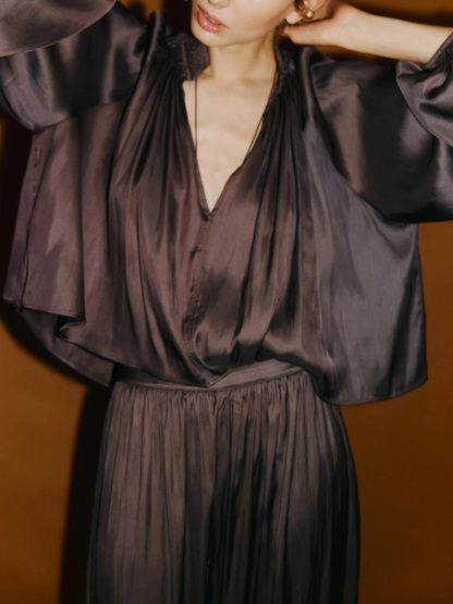 Elegant Satin Long Sleeve Top & Harem Pants Two-Piece Set