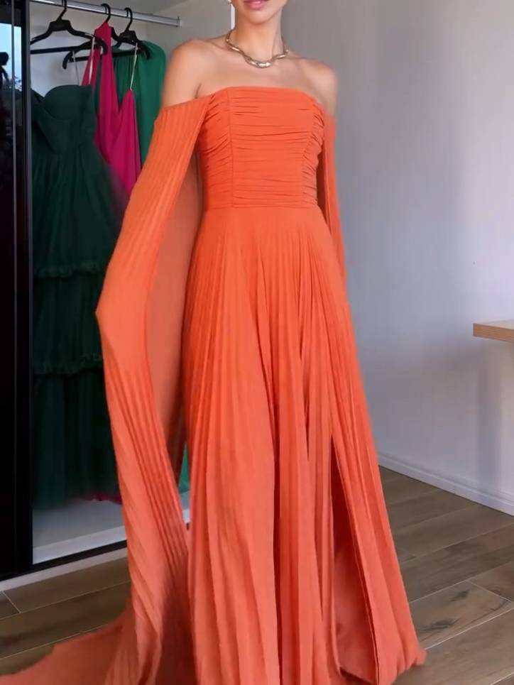Tube Top Shawl Design Pleated Maxi Dress
