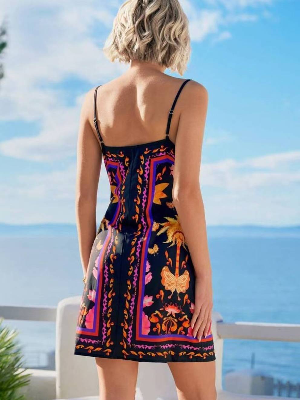 V-neck Lace Up Sling Dress