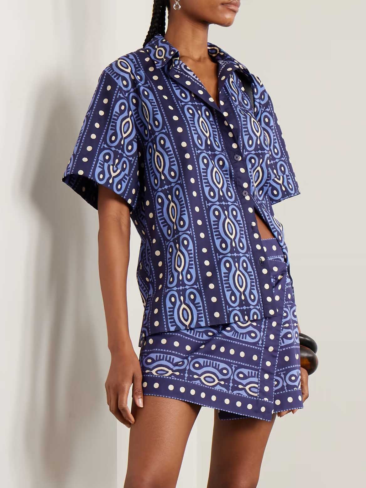 Casual Printed Short-Sleeve Shirt And Skirt Two-Piece Set