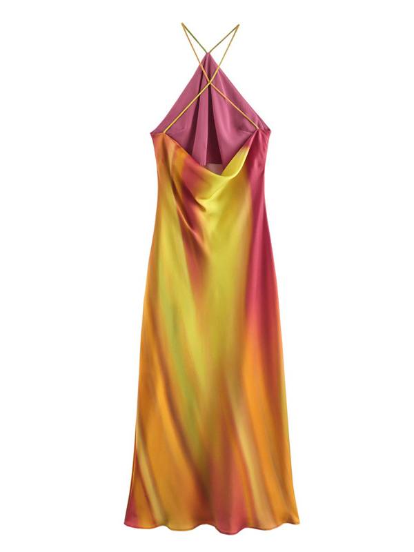 Satin Printed Backless Dress