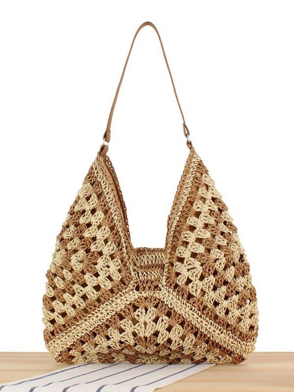 Crochet Macrame Shoulder Hobo Straw Bag