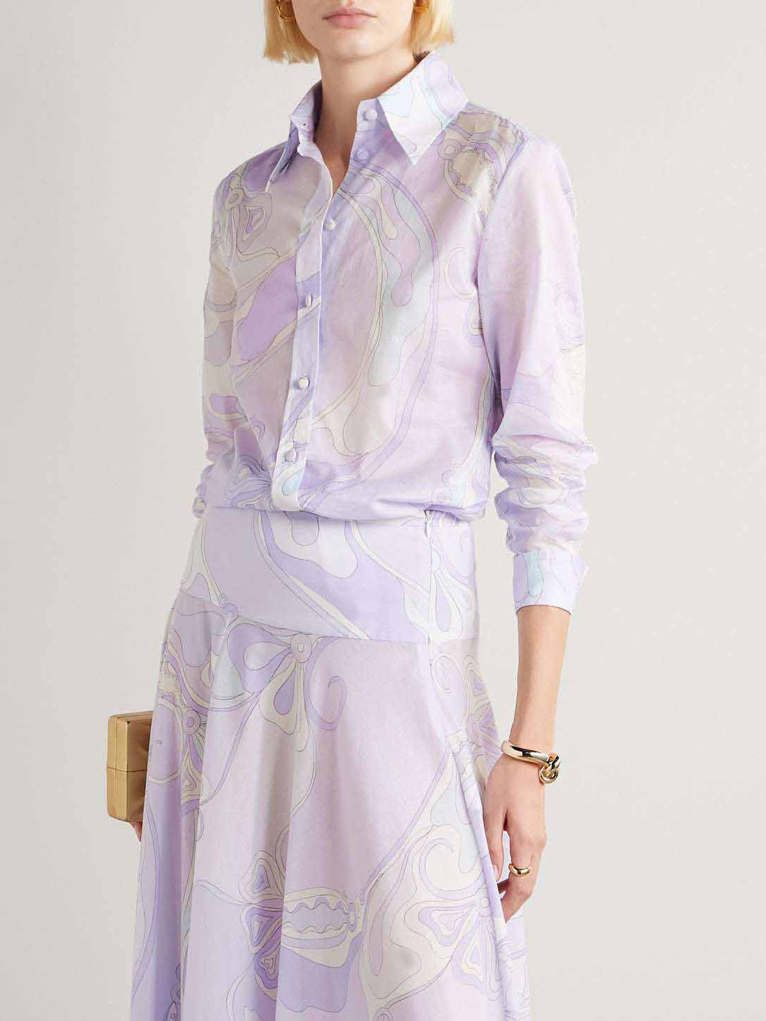 Light Purple Abstract Print Button Shirt