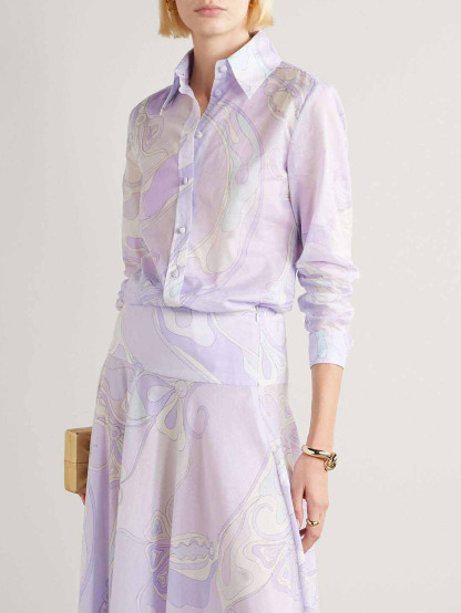 Light Purple Abstract Print Button Shirt