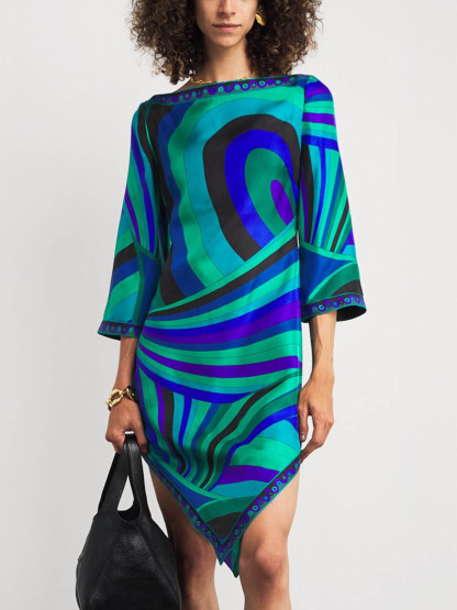 Exquisite Satin Abstract Geometric Print Mini Dress
