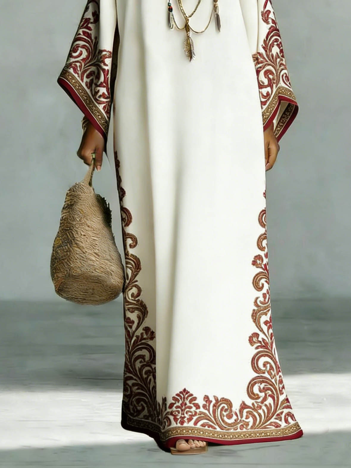 Elegant Bohemian Satin Floral Print Batwing Sleeve Maxi Dress