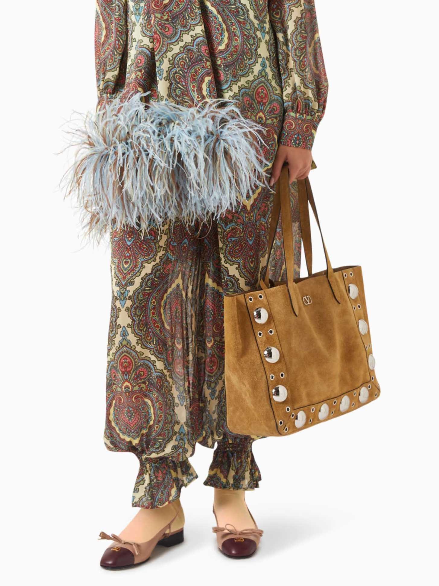 Retro Paisley Print Ruffled Hem Pants