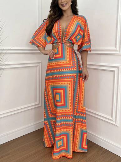 Waist Hollow Bat Sleeve Dress