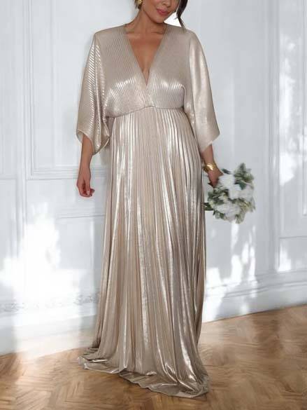 Pleated Dolman Sleeve Maxi Dress