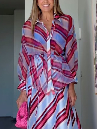 Stunning Colorful Stripe Print See-through Shirt