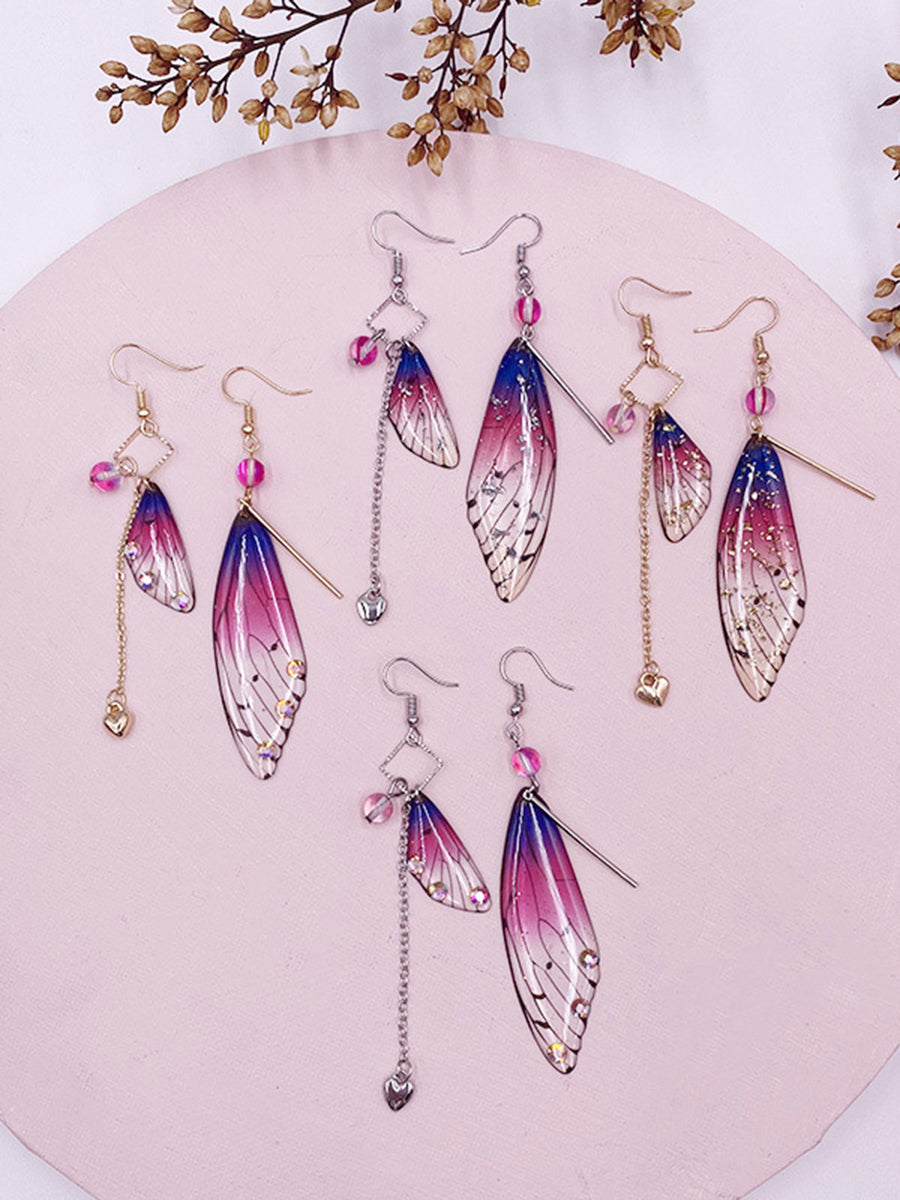 Purple Butterfly Tassel Earrings - Asymmetrical Long Dangle Earrings For Women