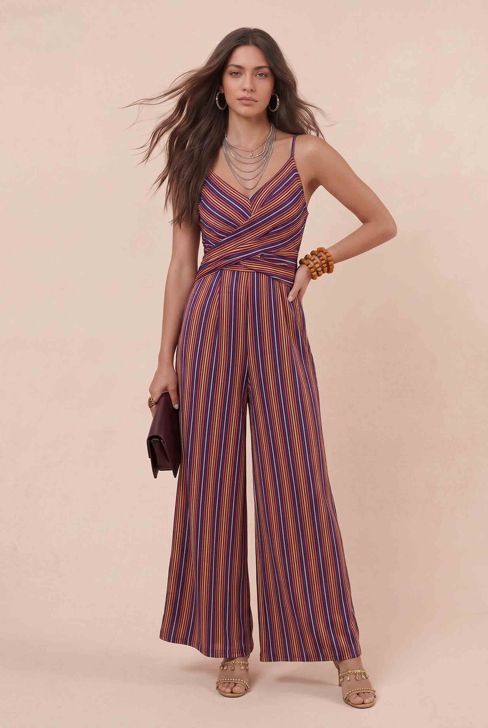 Striped Printed Sling Jumpsuit