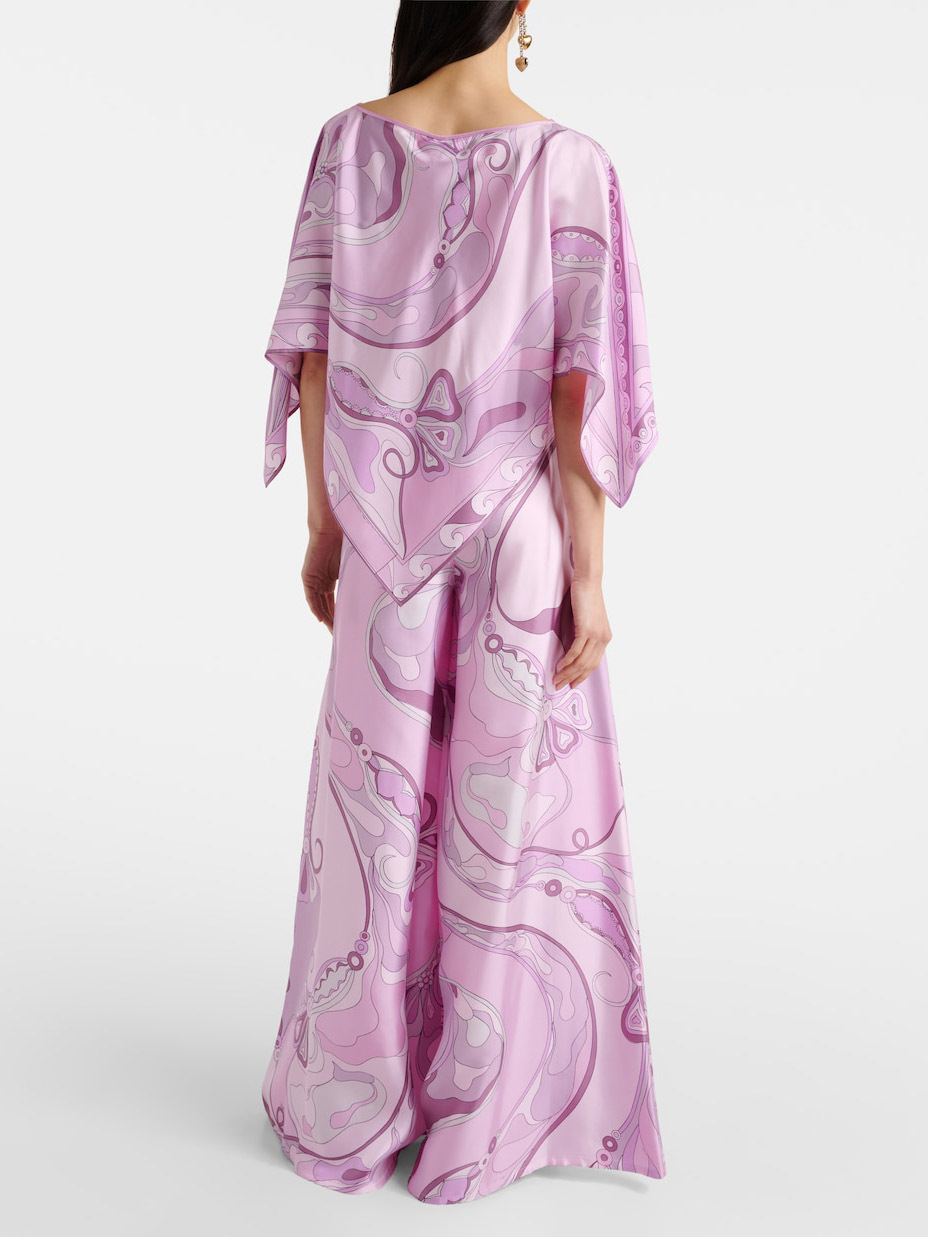 Exquisite Abstract Swirl Print Satin Asymmetric Hem Shirt