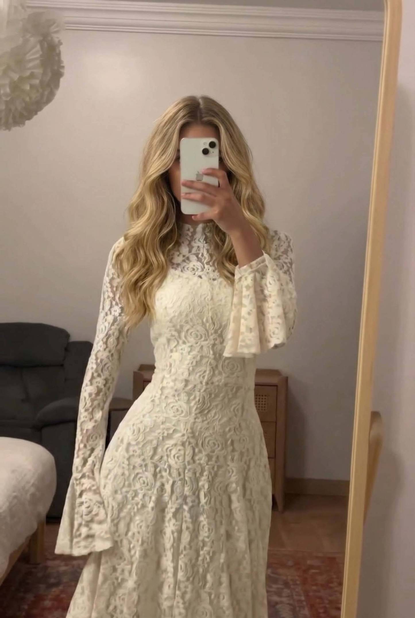 Lace Trumpet Sleeve Maxi Dress