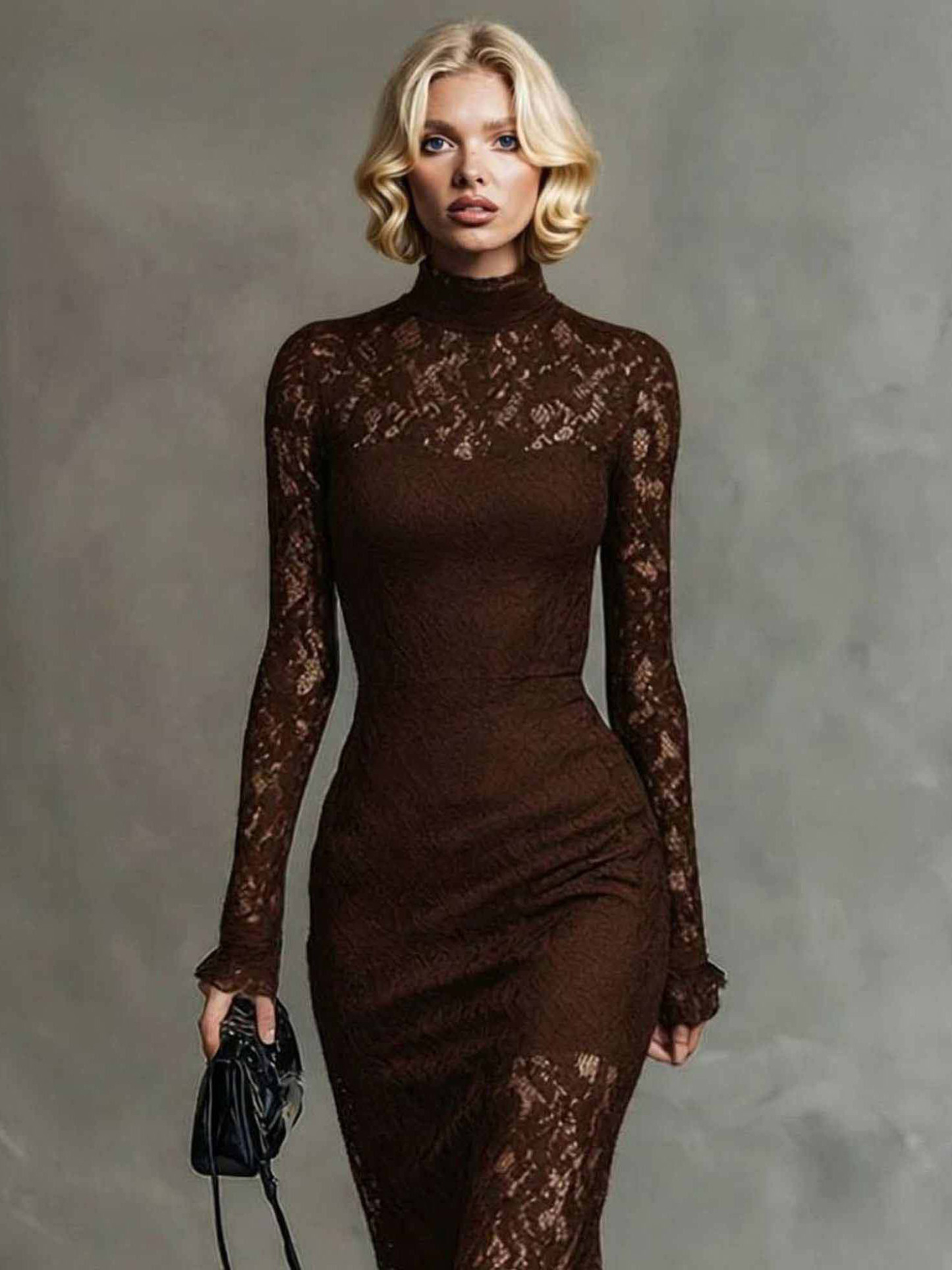 Exquisite High-neck Lace Fishtail Maxi Dress