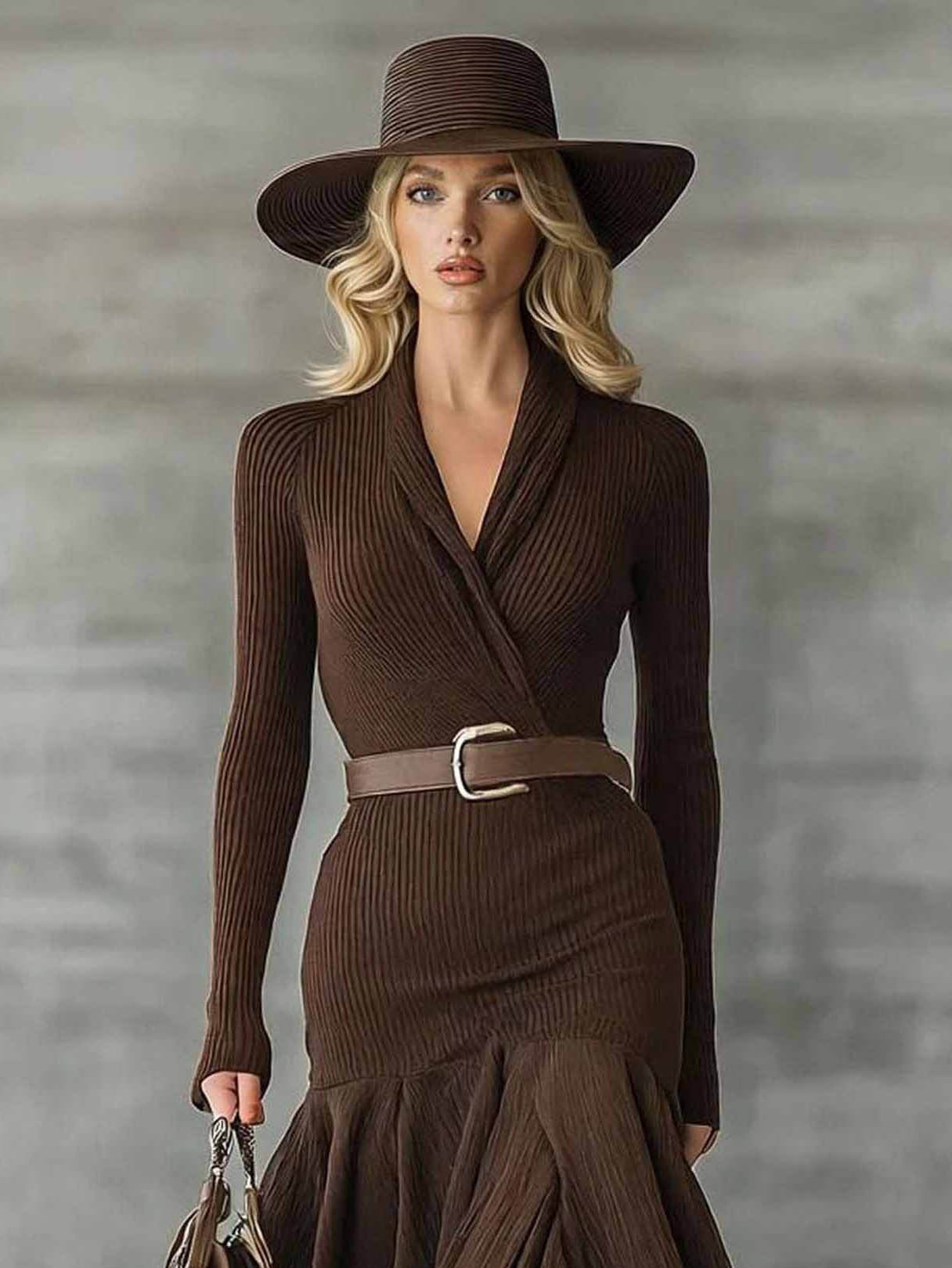 Casual V-neck Irregular Ruffle Midi Dress