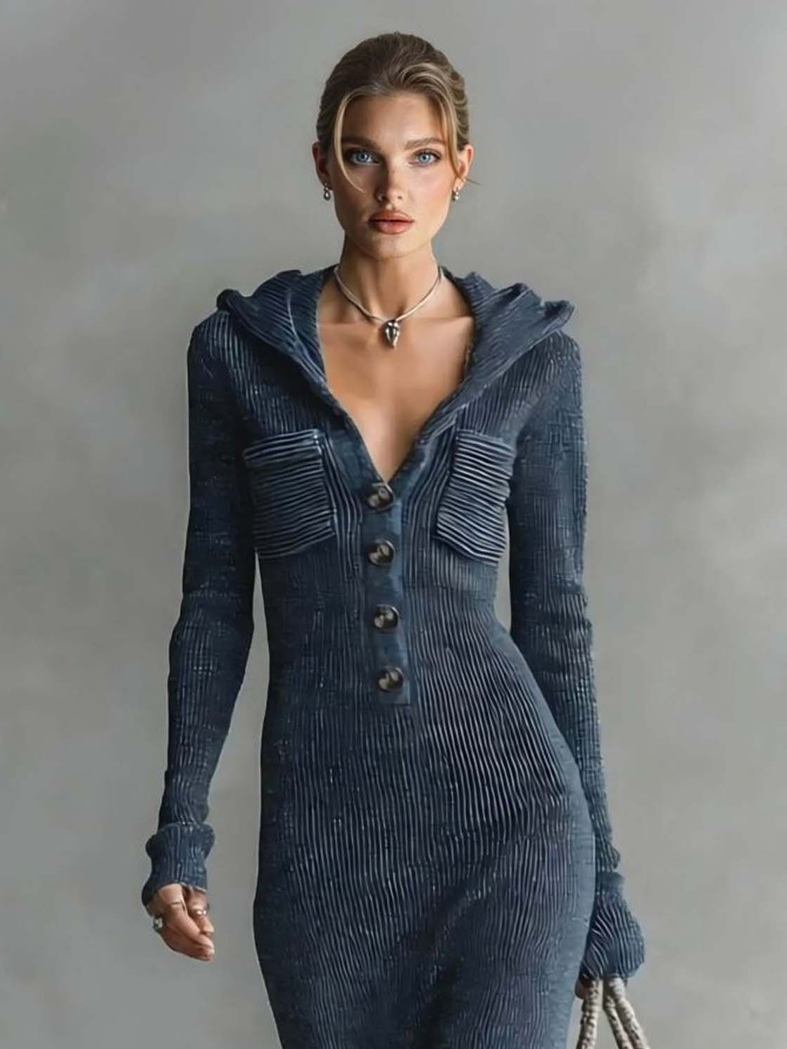 Casual Hooded Knitted Slim-fit Maxi Dress