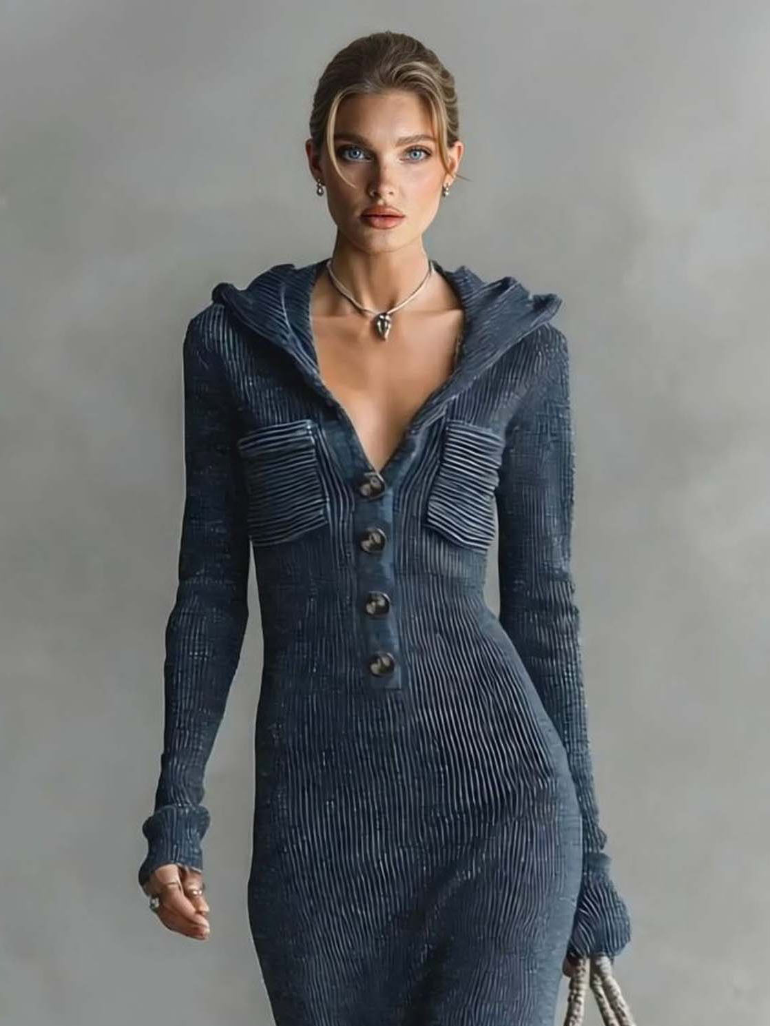 Casual Hooded Knitted Slim-fit Maxi Dress