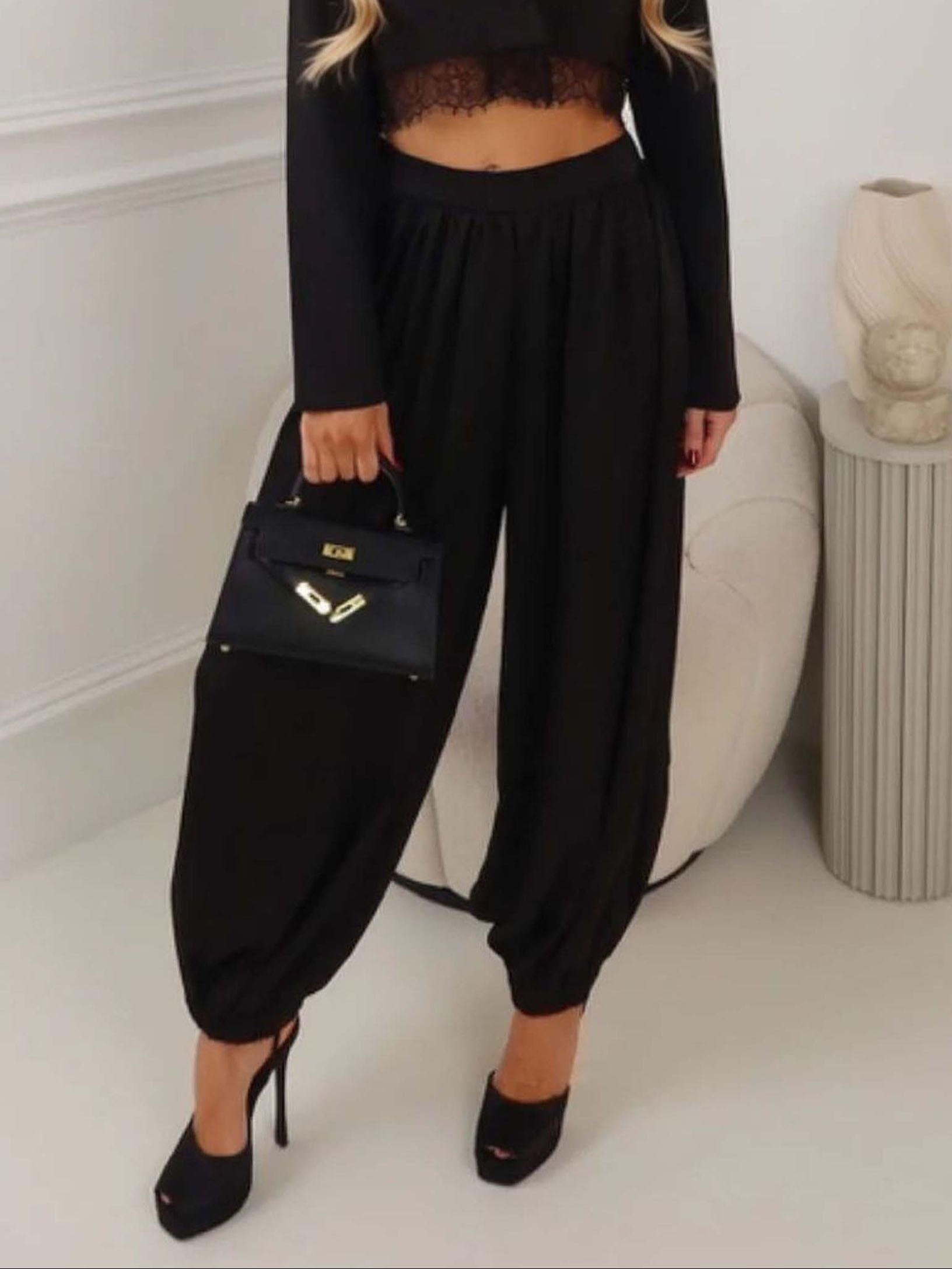 Elegant Cropped Blazer And Draped Harem Pants Two-Piece Set