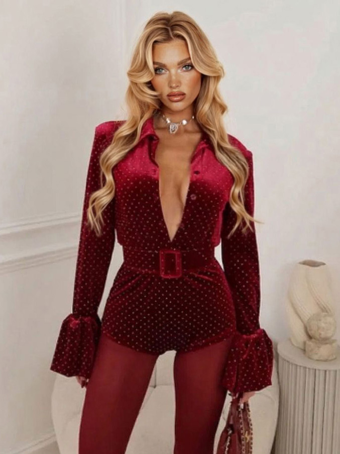 Elegant Button-down Collar Short Jumpsuit