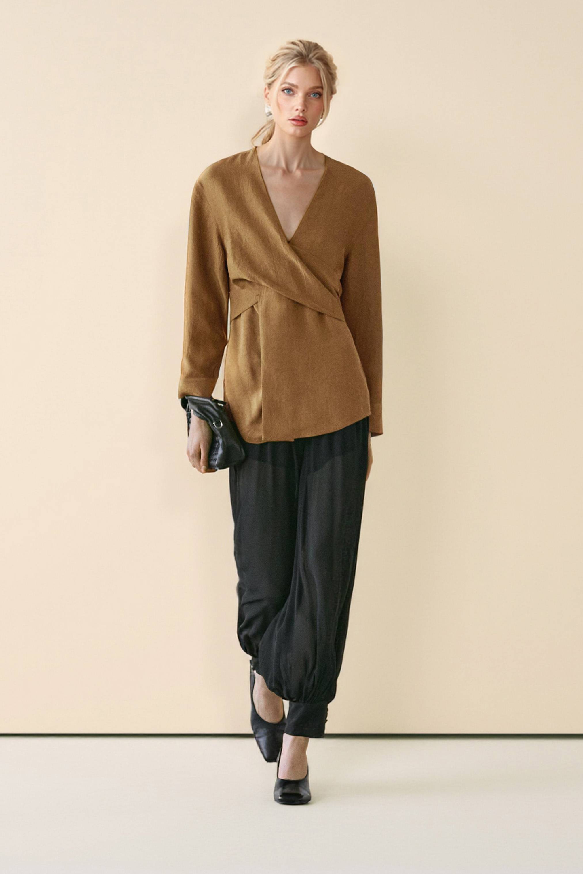 Cross Design Loose Shirt And Lantern Pants Set