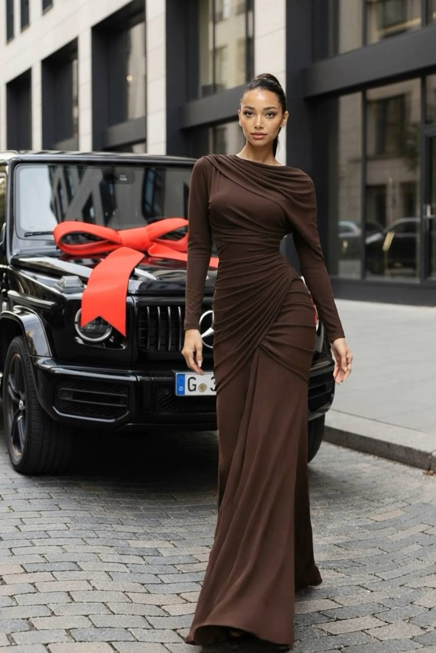 Shawl Design Pleated Maxi Dress