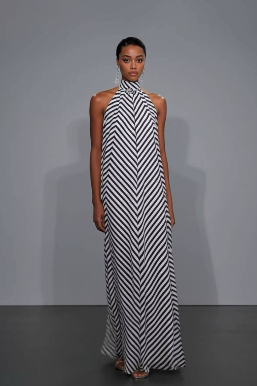 Striped Printed A- Line Maxi Dress