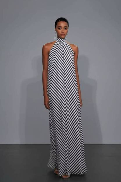 Striped Printed A- Line Maxi Dress