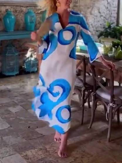 V-Neck Unique Printed Loose Dress