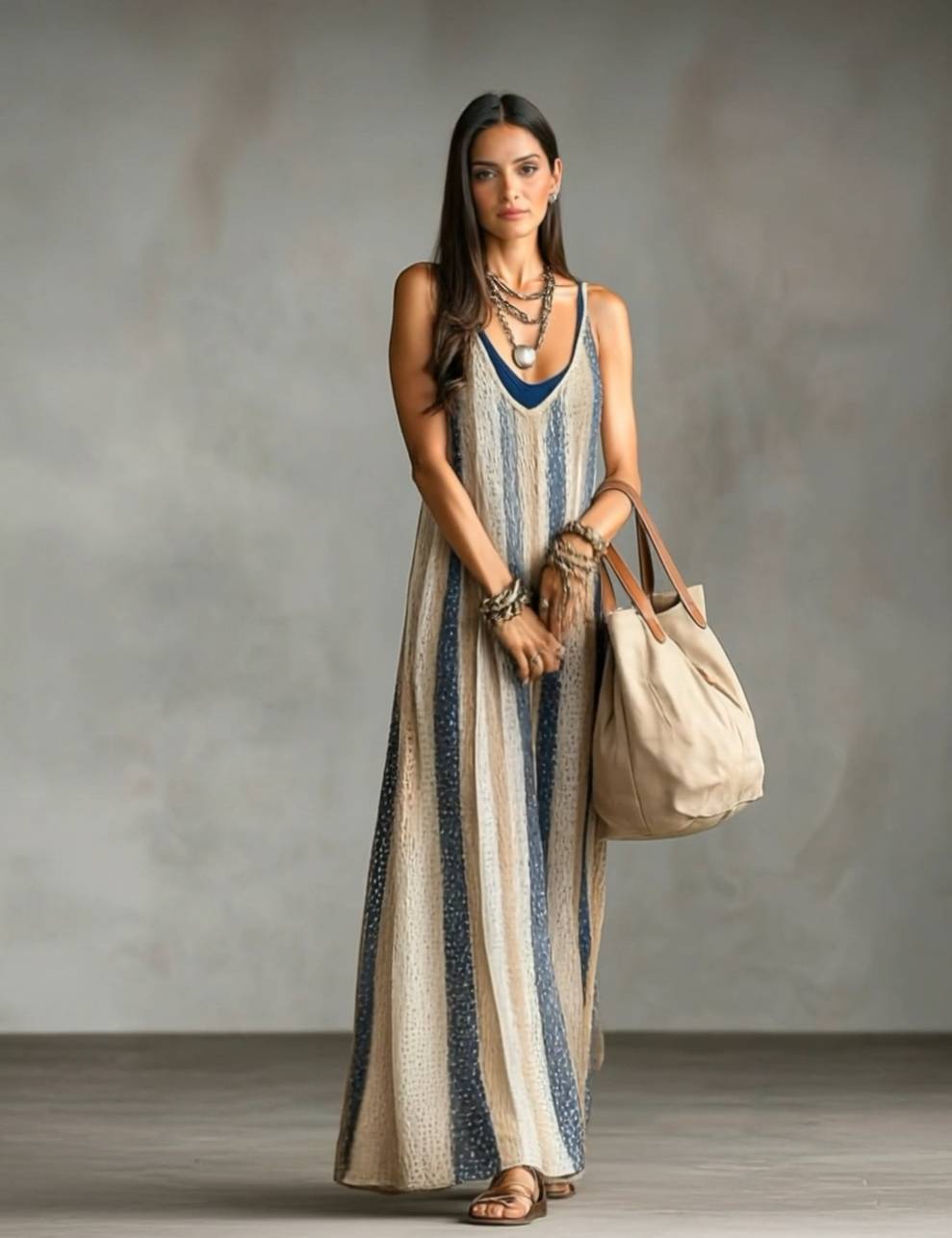 Knit Striped Slip Maxi Dress
