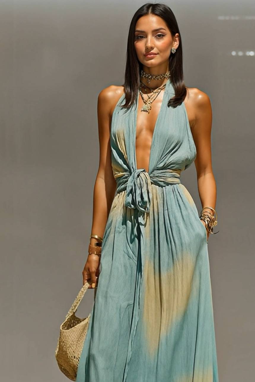 Vacation Style Lace-Up Jumpsuit