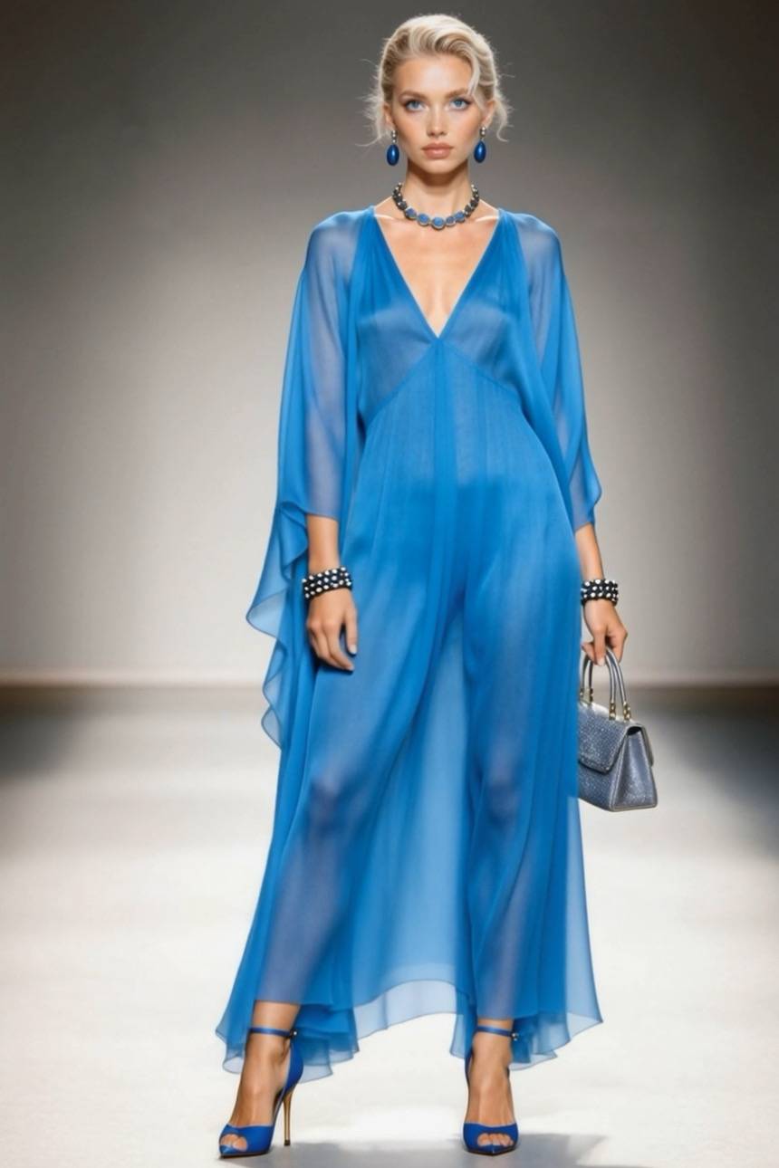 V-Neck Chiffon Maxi Dress