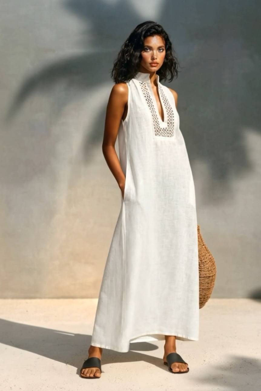 Hollow Design Stand Collar Maxi Dress