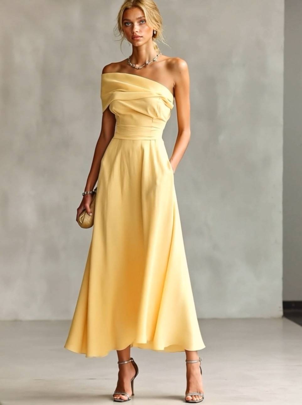 Off-shoulder High-waisted Dress